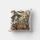 Bruxinhas Kawaii com Gatinho e Abóboras  Kussen (Voorkant)
