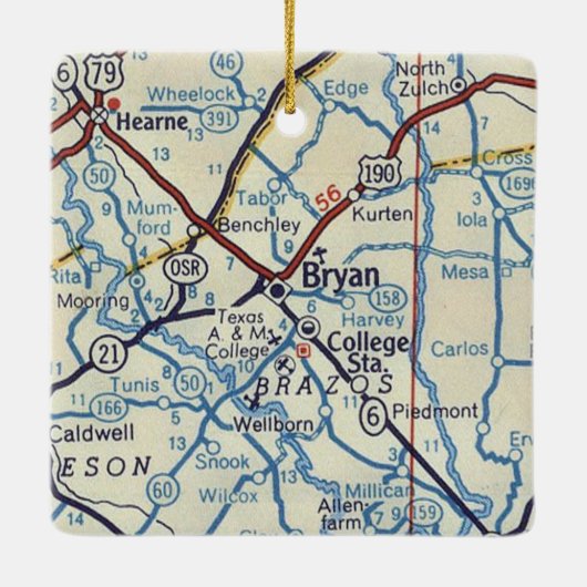 Bryan TX Map Keramisch Ornament (Achterkant)
