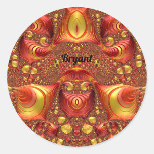 BRYANT ~ Rood Bruin Geel Fractal Design ~ Ronde Sticker