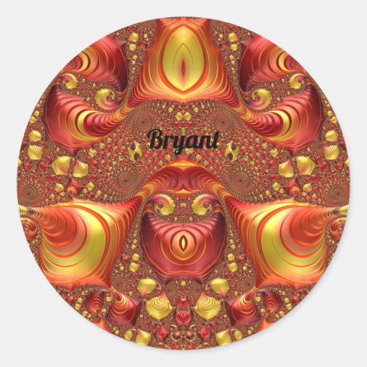 BRYANT ~ Rood Bruin Geel Fractal Design ~ Ronde Sticker (Voorkant)