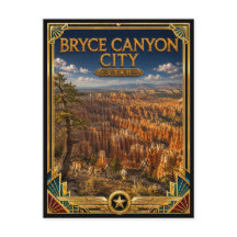 Bryce Canyon City Utah Vintage Art Deco Gouden Tij