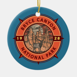 Bryce Canyon National Park Elk Retro Compass Keramisch Ornament