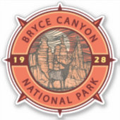Bryce Canyon National Park Elk Retro Compass Sticker (Voorkant)