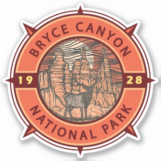 Bryce Canyon National Park Elk Retro Compass Sticker (Voorkant)