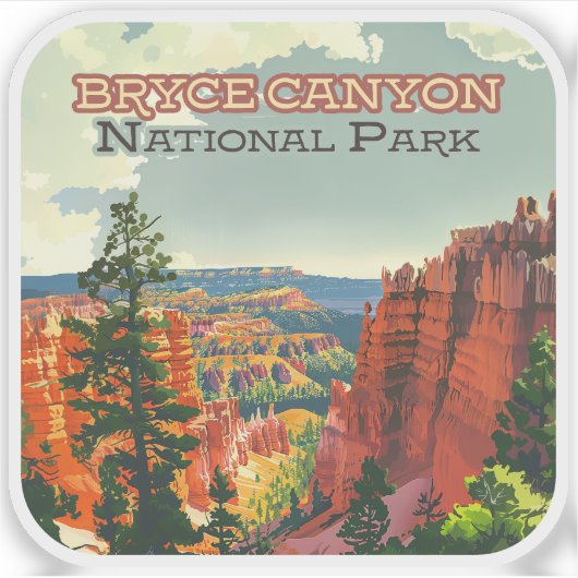 Bryce Canyon National Park Utah Hoodoo Retro Sticker (Voorkant)