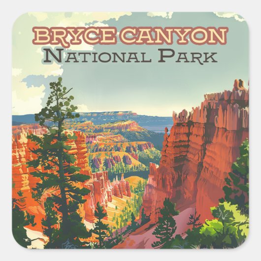 Bryce Canyon National Park Utah Hoodoo Retro Vierkante Sticker (Voorkant)
