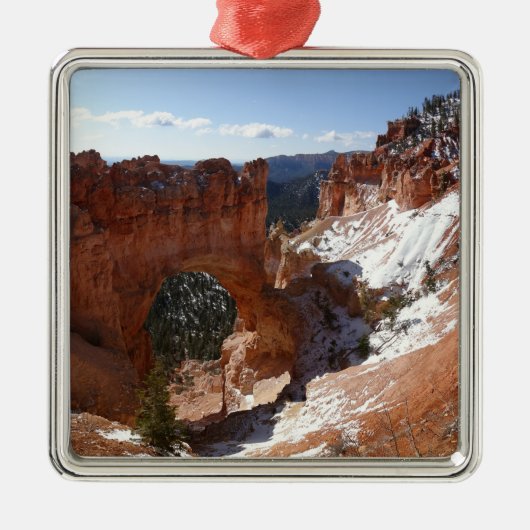 Bryce Canyon Natural Bridge Snowy Landscape Foto Metalen Ornament (Voorkant)