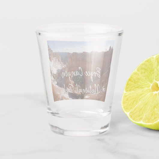 Bryce Canyon Natural Bridge Snowy Landscape Foto Shot Glas (Achterkant)