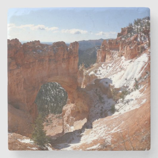 Bryce Canyon Natural Bridge Snowy Landscape Foto Stenen Onderzetter (Voorkant)
