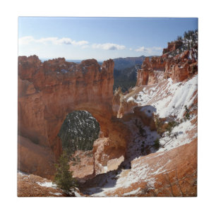 Bryce Canyon Natural Bridge Snowy Landscape Foto Tegeltje