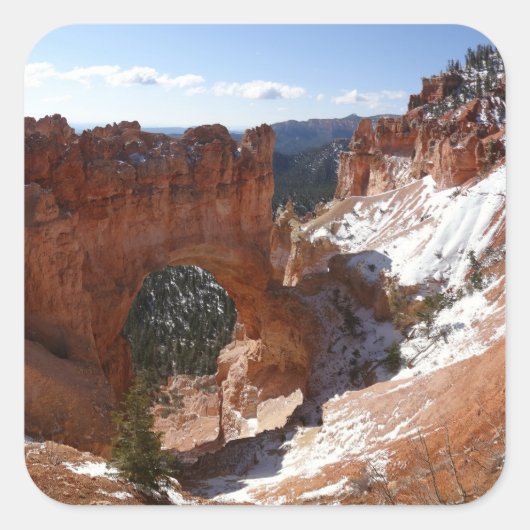 Bryce Canyon Natural Bridge Snowy Landscape Foto Vierkante Sticker (Voorkant)