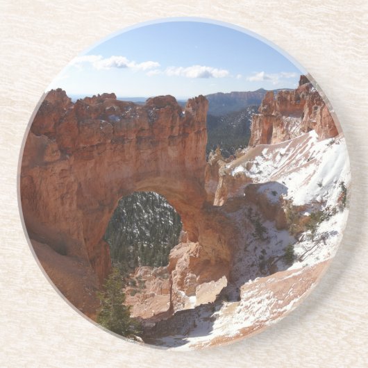 Bryce Canyon Natural Bridge Snowy Landscape Foto Zandsteen Onderzetter (Voorkant)