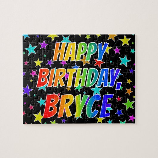 "BRYCE" voornaam, geun "HAPPY BIRTHDAY" Legpuzzel (Horizontaal)