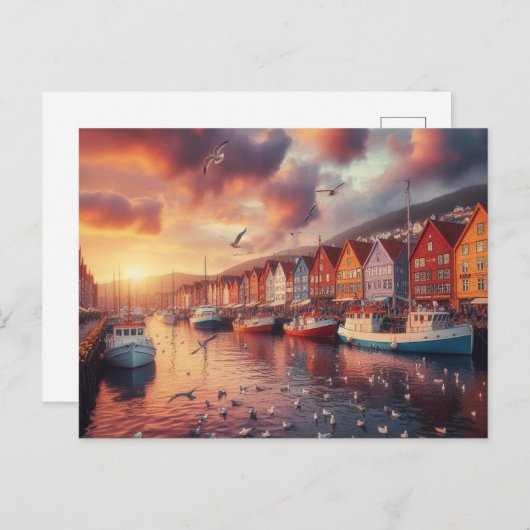 bryggen bergen noorwegen vroege ochtend briefkaart (Voorkant / Achterkant)