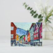 bryggen bergen norway street waterverf briefkaart (Staand voorkant)