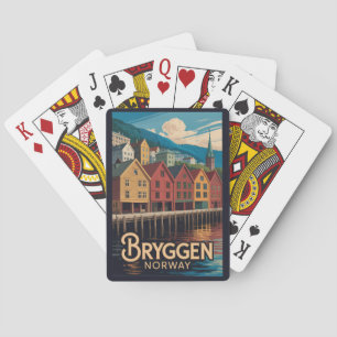 Bryggen Noorwegen Illustratie Reis Kunst Bergen Pokerkaarten