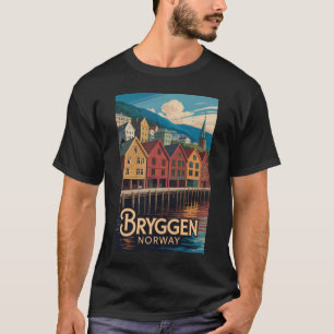 Bryggen Noorwegen Illustratie Reis Kunst Bergen T-shirt