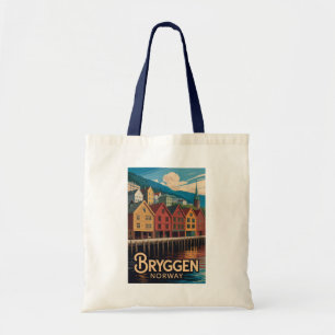 Bryggen Noorwegen Illustratie Reis Kunst Bergen Tote Bag