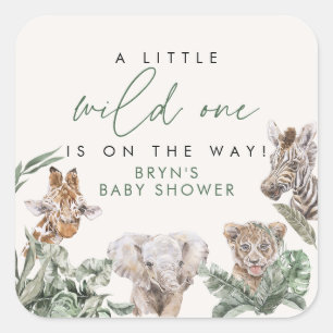 BRYN Cute Oerwoud Safari Baby Animal Baby shower Vierkante Sticker