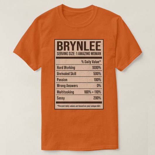 Brynlee Nutrition Facts Name Nickname Alias Title T-shirt (Design voorkant)