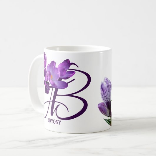 Bryony naam paarse bloemen monogram Koffiemok (Voorkant links)