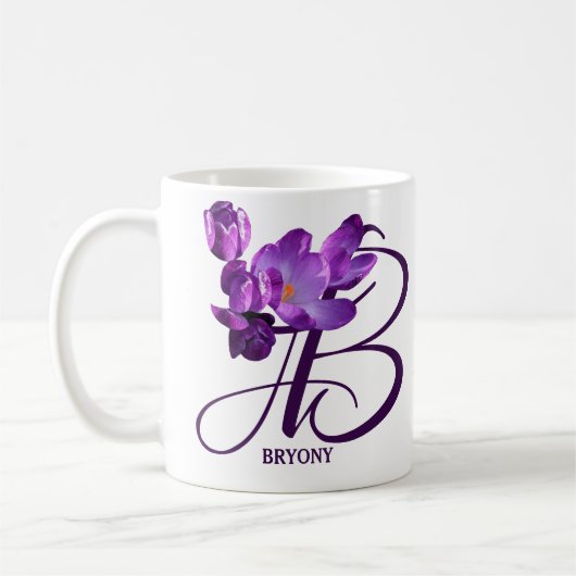  Bryony naam paarse bloemen monogram Koffiemok (Links)