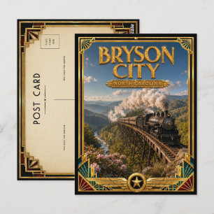 Bryson City North Carolina Vintage Art Deco Gouden Briefkaart