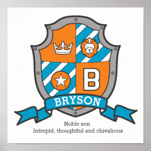 Bryson jongensnaam en betekenis oranje wapenschild poster
