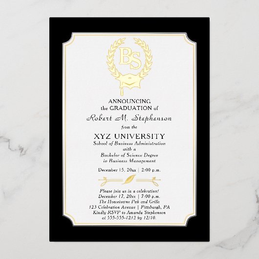 BS - Bachelor of Science Degree College Graduation Folie Uitnodiging (Voorkant)