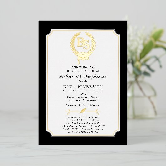 BS - Bachelor of Science Degree College Graduation Folie Uitnodiging (Staand Voorkant)