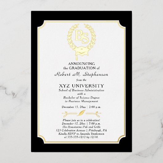 BS - Bachelor of Science Degree College Graduation Folie Uitnodiging (Voorkant)