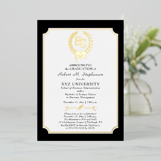 BS - Bachelor of Science Degree College Graduation Folie Uitnodiging (Staand Voorkant)