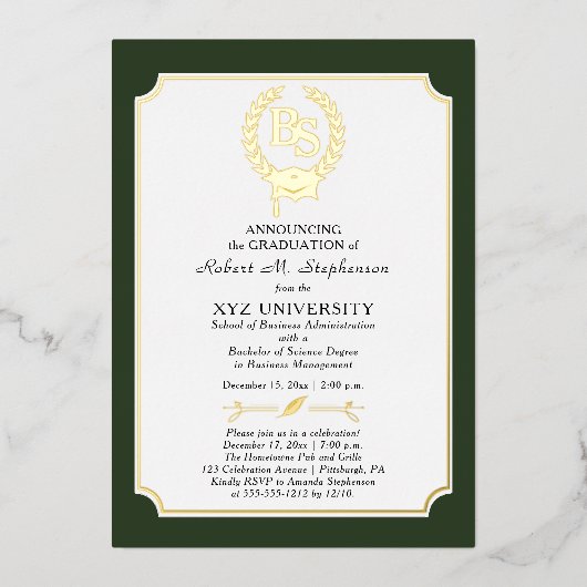 BS - Bachelor of Science Degree College Graduation Folie Uitnodiging (Voorkant)