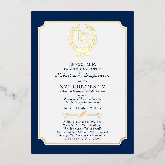 BS - Bachelor of Science Degree College Graduation Folie Uitnodiging (Voorkant)