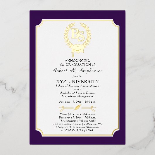 BS - Bachelor of Science Degree College Graduation Folie Uitnodiging (Voorkant)
