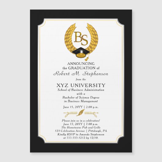 BS - Bachelor of Science Degree College Graduation Magnetische Uitnodiging (Voorkant)