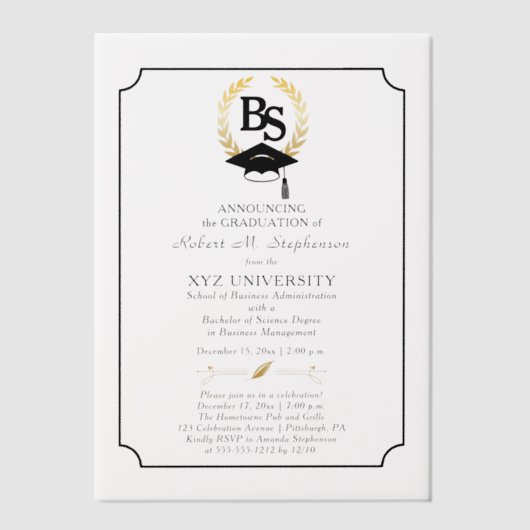 BS - Bachelor of Science Degree College Graduation Vellum Uitnodigingen (Voorkant)