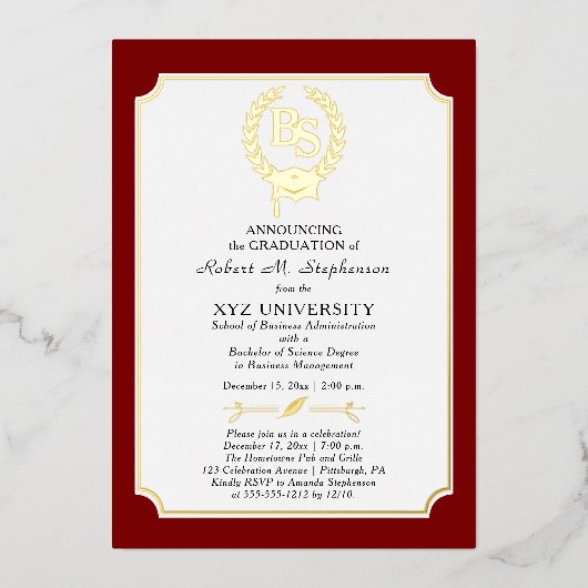 BS - Bachelor of Science-diploma Universiteit afge Folie Uitnodiging (Voorkant)