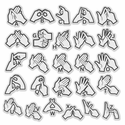 BSL/Auslan Alphabet Sticker – Visual Learning Aid (Voorkant)