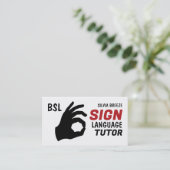 BSL, oké Gesture, Sign Language Tutor, leraar Visitekaartje (Staand voorkant)