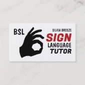 BSL, oké Gesture, Sign Language Tutor, leraar Visitekaartje (Voorkant)