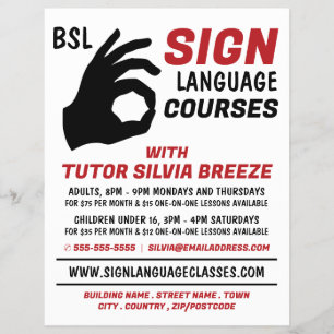 BSL, Oke Gesture, Taalcursus Advert. Flyer
