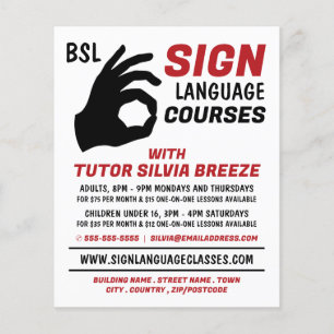 BSL, Oke Gesture, Taalcursus Advert. Flyer