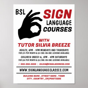 BSL, Oke Gesture, Taalcursus Advert. Poster