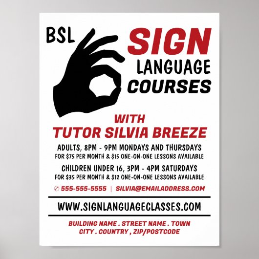 BSL, Oke Gesture, Taalcursus Advert. Poster (Voorkant)