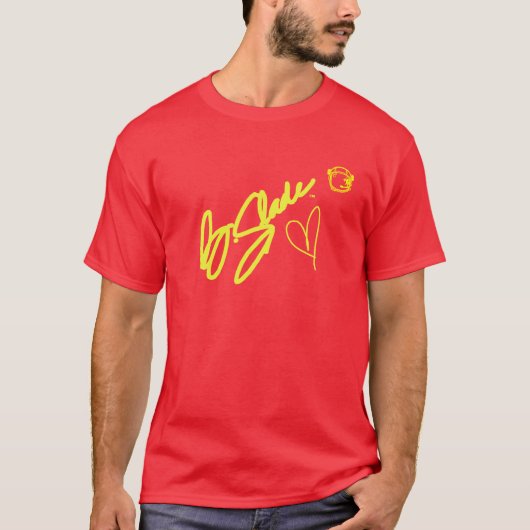 @BSLADE-tekenreeks geel op rood T-shirt (Voorkant)