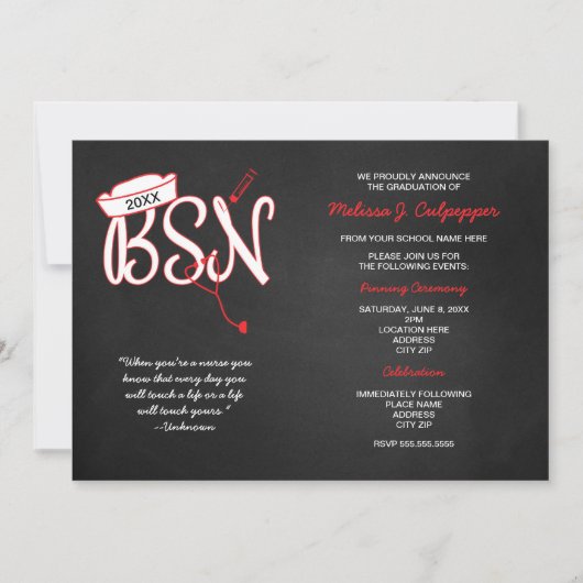 BSN afstudeeruitnodigingen met verpleegkundige off Kaart (Voorkant)
