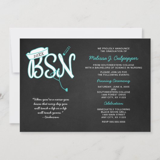 BSN foto afstuderen feest, turquoise Kaart (Voorkant)