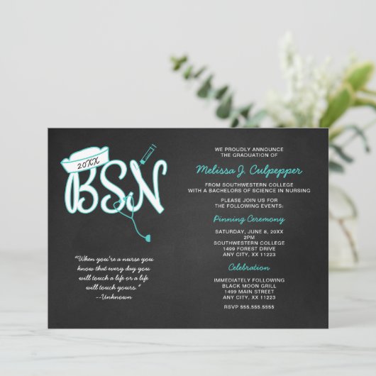 BSN foto afstuderen feest, turquoise Kaart (Staand voorkant)