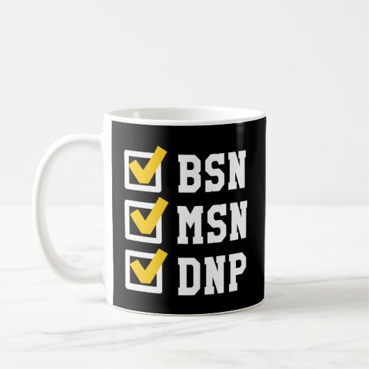 BSN MSN DNP Doctoraat Degree Checklist Afstuderen Koffiemok (Links)